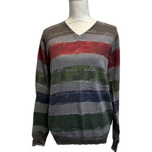 Desigual Men's Striped Striped V-Neck‎ Wool Sweater Size Medium